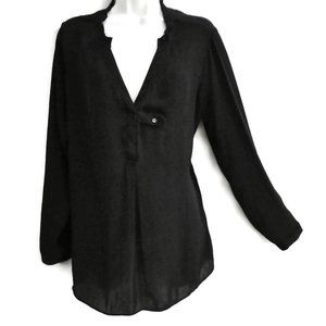 Dolan Left Coast Top Black Split V Neck Long Sleeve Button Tab Pleat XS
